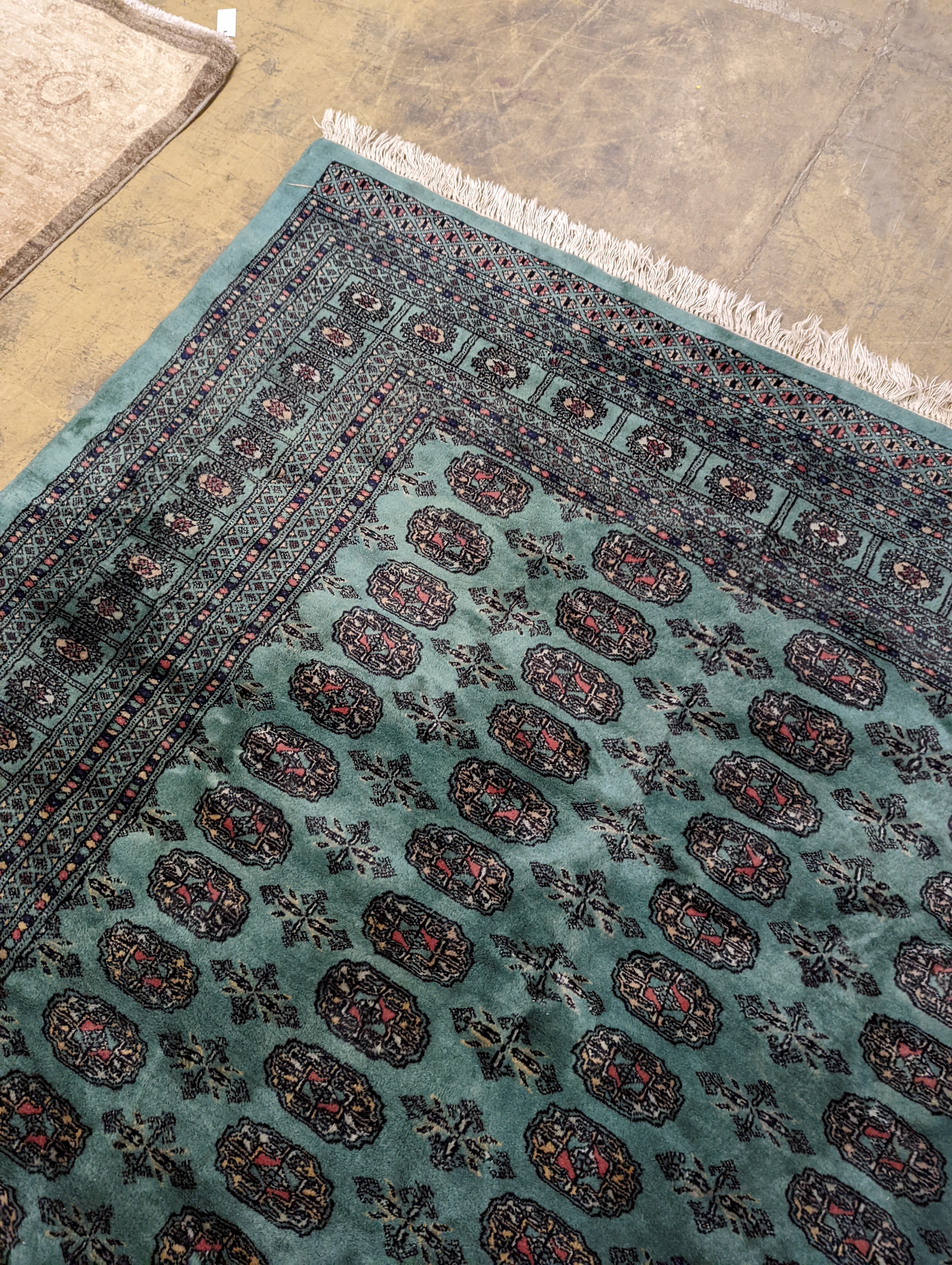 A Bokhara green ground carpet, 282 x 184cm